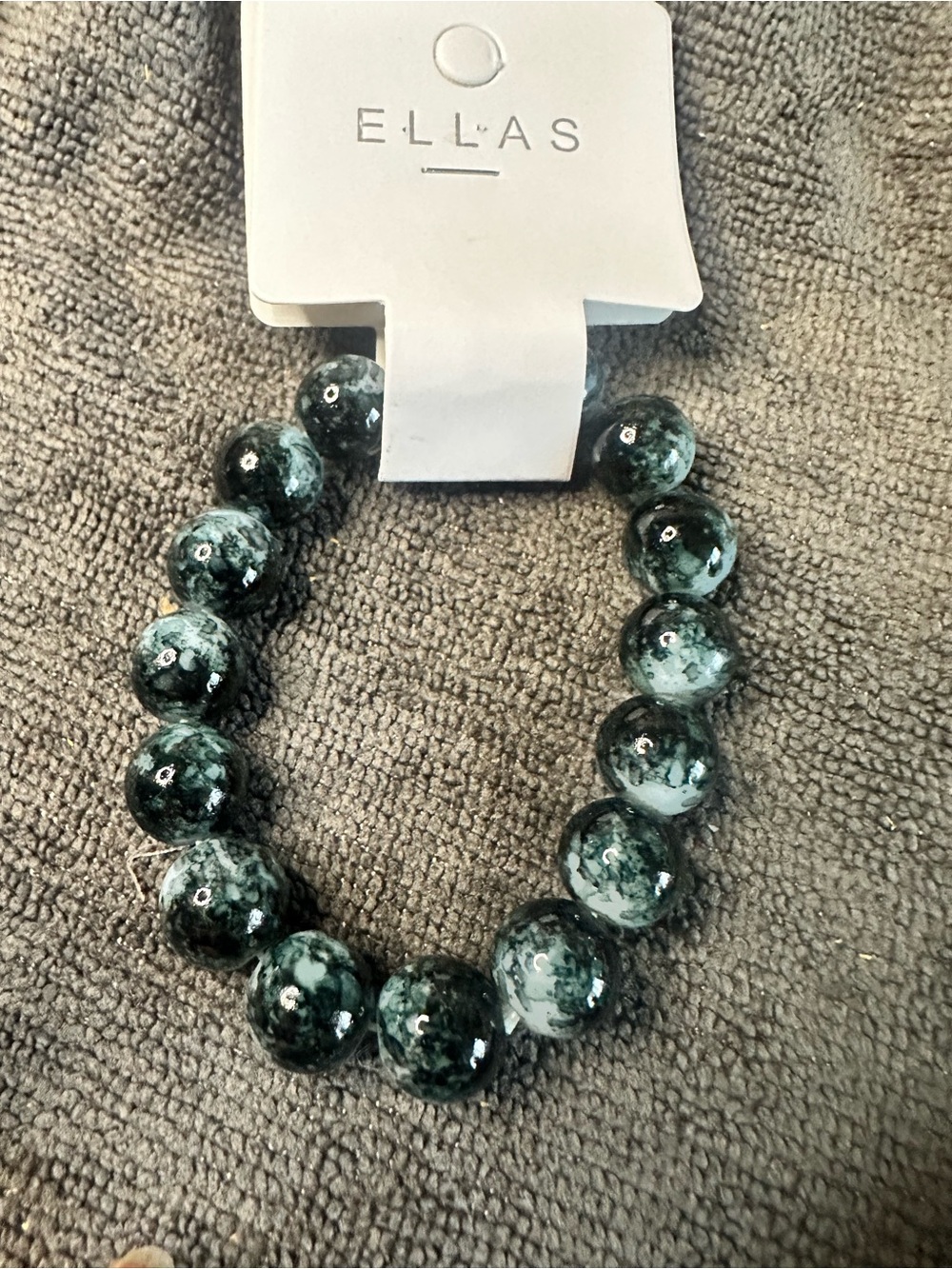 Ella black glass Marbled Bead Stretch Bracelet